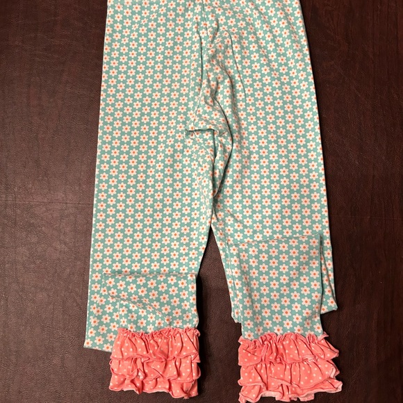 Matilda Jane Girls Teal and Pink Dot Ruffled Leggings Size 10 - Picture 6 of 6
